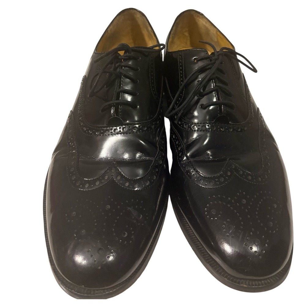 Cole Haan Mens Black Patent Leather Wingtip Oxford Dress Shoes Size 12